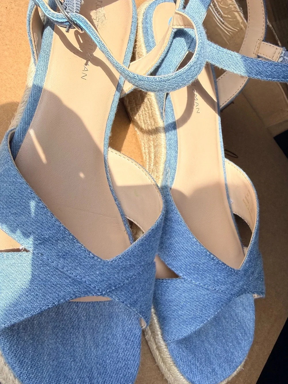 Stuart Weitzman Denim Blue Espadrille Ankle-Strap Sandals